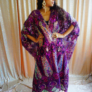 •F• Label Purple iridescent Heavily sequinned and Embroidered Kimono Robe