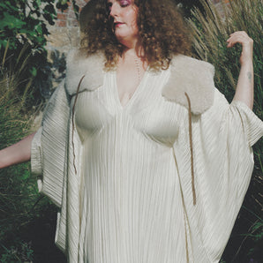 The Cream Plissé Pleated V-Neck Kaftan