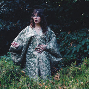 The Gilded Fern Green & Gold Brocade Kaftan
