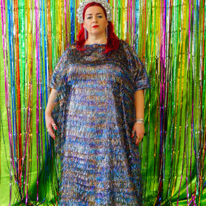 Sparkles Tinsel Hair Maxi Kaftan Party Iridescent Rainbow