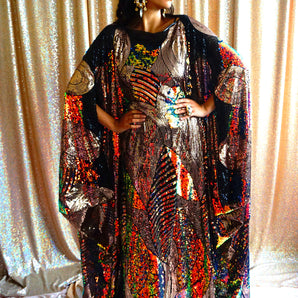 •F• Label Mothership 2.0 Slash Neck Heavily sequinned Exquisite Kaftan Gown