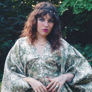 The Gilded Fern Green & Gold Brocade Kaftan