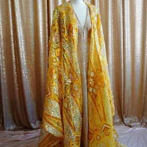 •F• Label Sunshine Iridescent Yellow Heavily sequinned and Embroidered Kimono Robe