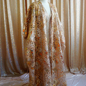 •F• Label Gold iridescent Heavily sequinned and Embroidered Kimono Robe