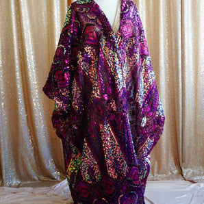 •F• Label Purple iridescent Heavily sequinned and Embroidered Kimono Robe