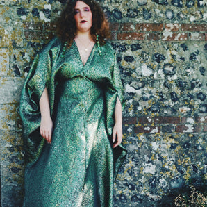 The Crackle Green Brocade V-Neck Kaftan