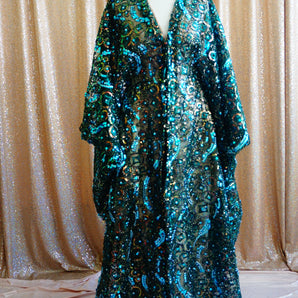 •F• Label Green iridescent Heavily sequinned and Embroidered Kimono Robe