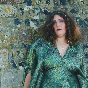 The Crackle Green Brocade V-Neck Kaftan