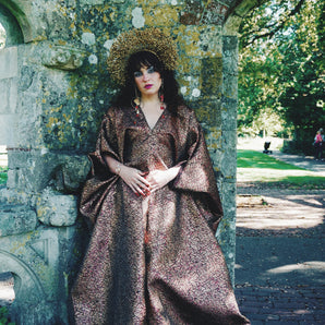 The Crackle Bronze Brocade V-Neck Kaftan