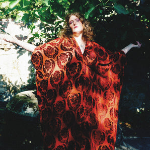 Burnt Orange Devore V-Neck Kaftan
