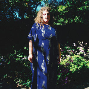 The Midnight Flame Blue Velvet round-Neck Kaftan Gown