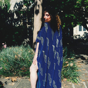 The Midnight Flame Blue Velvet round-Neck Kaftan Gown