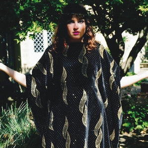 The Golden Flame Black Velvet Round -Neck Kaftan Gown