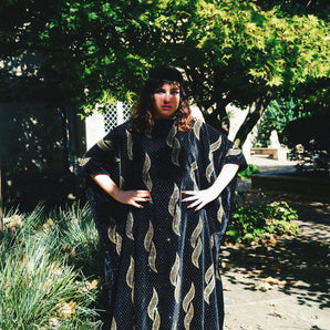 The Golden Flame Black Velvet Round -Neck Kaftan Gown