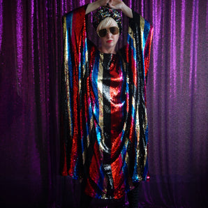 Rainbow Stripes Studio 54 Sequin Diva Kaftan Gown / Dress