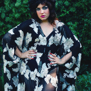 Flowers After Dark Monochrome 3D Lace Kaftan