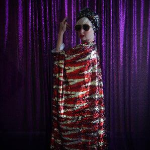 Razzle Dazzle Ziggy Sequins in Gold and Red Kaftan Dress