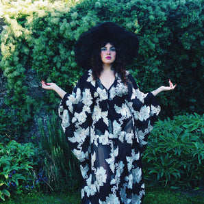 Flowers After Dark Monochrome 3D Lace Kaftan