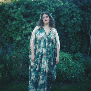 The Secret Garden Green Floral Velvet Kaftan