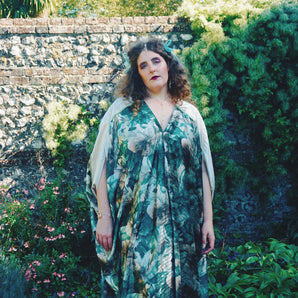 The Secret Garden Green Floral Velvet Kaftan