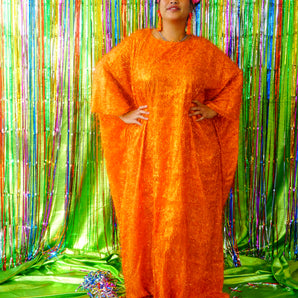 Sparkles Tinsel Hair Maxi Kaftan Party Dress Orange