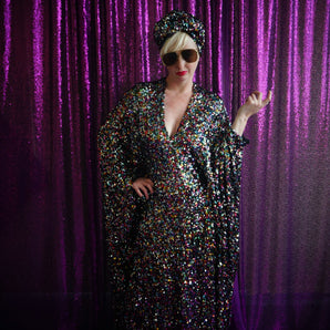 Rainbow sequin Multicoloured Sparkle Kaftan Gown