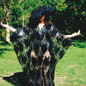 The Shattered Night Black Diamond Shard Sequin V-Neck Kaftan Gown