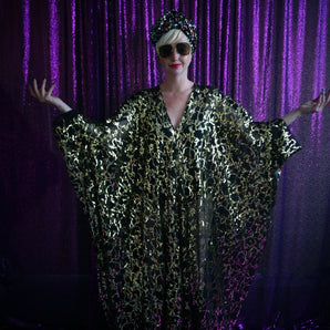 Shimmering Gold sequin Kaftan Gown / Kimono Robe