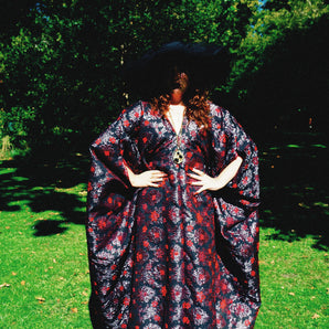 The Blood Rose Brocade V-Neck Kaftan Gown