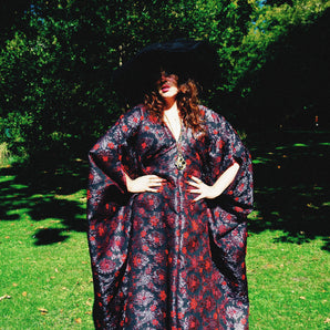 The Blood Rose Brocade V-Neck Kaftan Gown