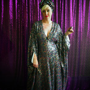 Mulitcoloured black sequin Candy Kaftan Gown