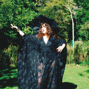 The Mourning Rose Sequin Lace V-Neck Kaftan Gown