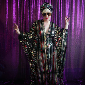 Gypsy Folk Striped Metallic Kaftan Gown Kimono Robe Combo