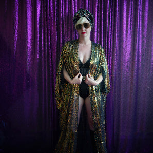 Iridescent sequin semi Sheer Kaftan Gown