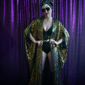 Iridescent sequin semi Sheer Kaftan Gown