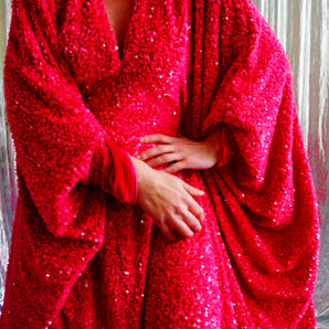 Hot Pink Velvet with sparkly sequins V-neck Kaftan Maxi