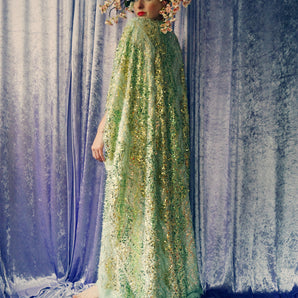 Fuzzy Eyelash in Mint Green and gold sequins