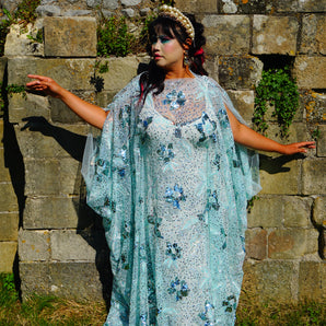 Selkie Rising slash neck sequin Kaftan Gown