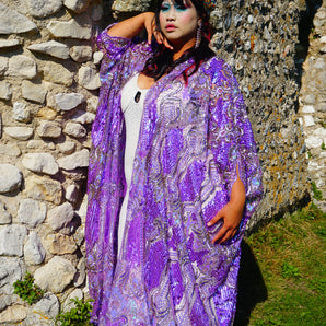 Athena in Amythst dripping jewels sequin kaftan Maxi gown / Kimono Robe