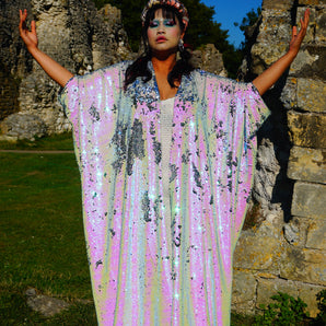 Cold as Ice iridescent flip Sequin Kaftan Gown / Kimono Robe