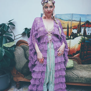 Dewdrop Lace lace up Robe in Deep Lilac - PRE-ORDER