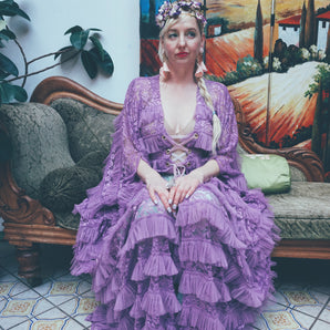 Dewdrop Lace lace up Robe in Deep Lilac - PRE-ORDER