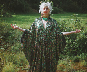 Peacock sequin Green patterned and Iridescent kaftan Gown