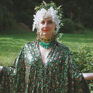 Peacock sequin Green patterned and Iridescent kaftan Gown