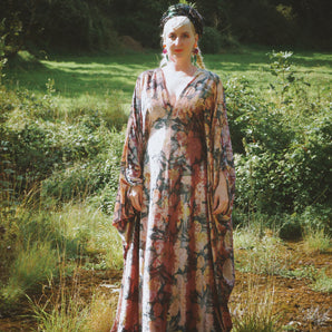 Opulent Velvet Dusky Lillies Kaftan Gown, Freesize