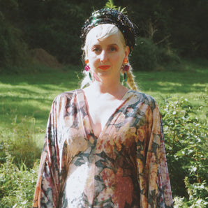 Opulent Velvet Dusky Lillies Kaftan Gown, Freesize