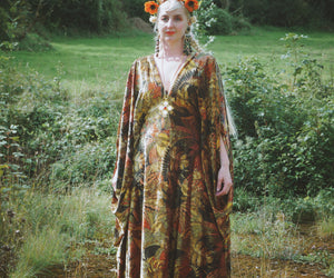 Opulent Velvet Autumn Art Deco Jungle Print Velvet kaftan Gown