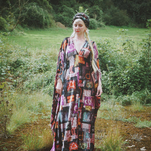 Opulent Velvet Autumn colors alphabet Print Velvet kaftan Gown