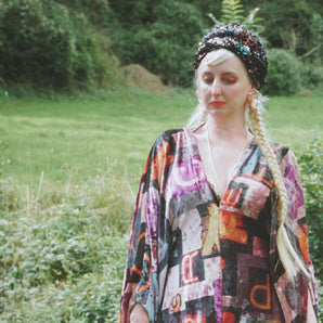 Opulent Velvet Alphabet Print Kaftan Gown, Freesize