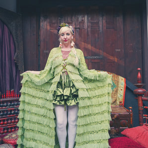 Dewdrop Lace lace up Robe in Grass Green - PRE-ORDER